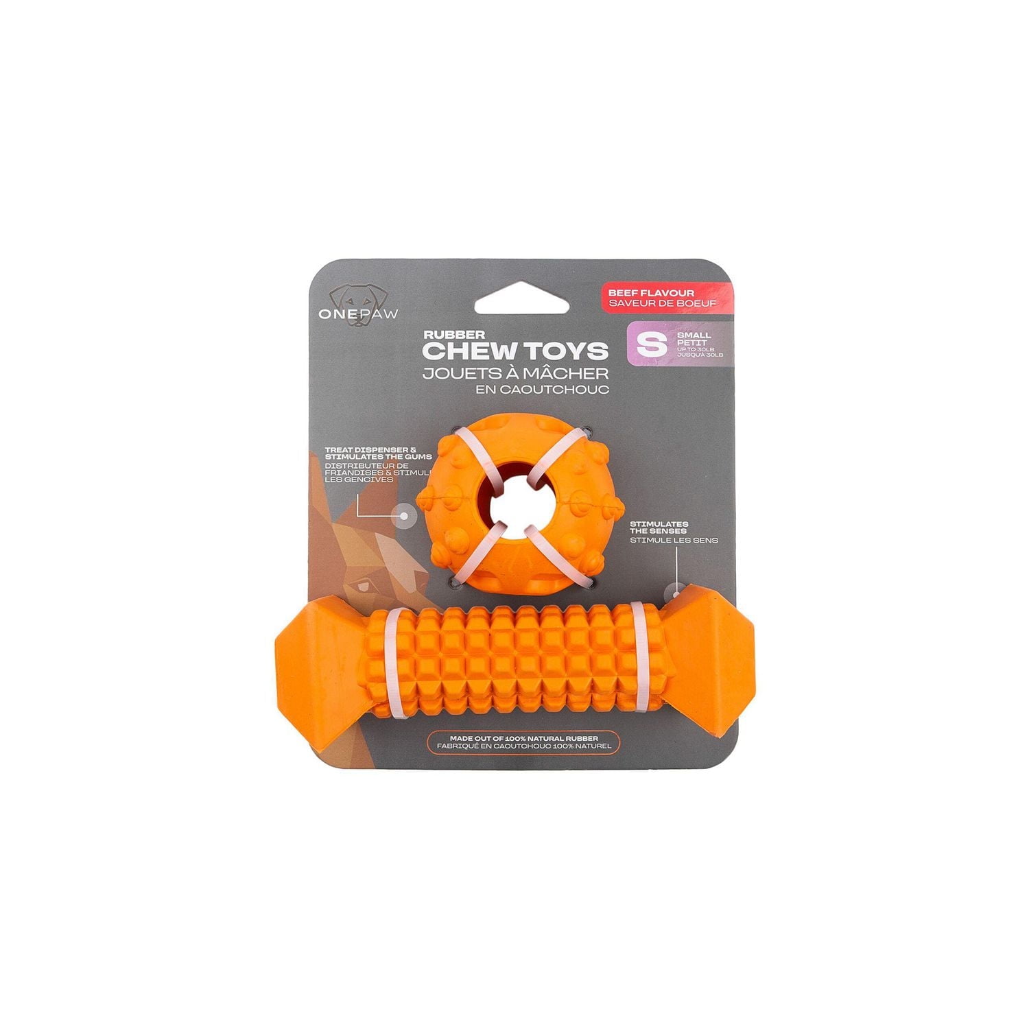 One Paw, Jouet à mâcher en caoutchouc pour chien, 2 unités, petit, distributeur de friandises Jouet à mâcher en caoutchouc pour chien