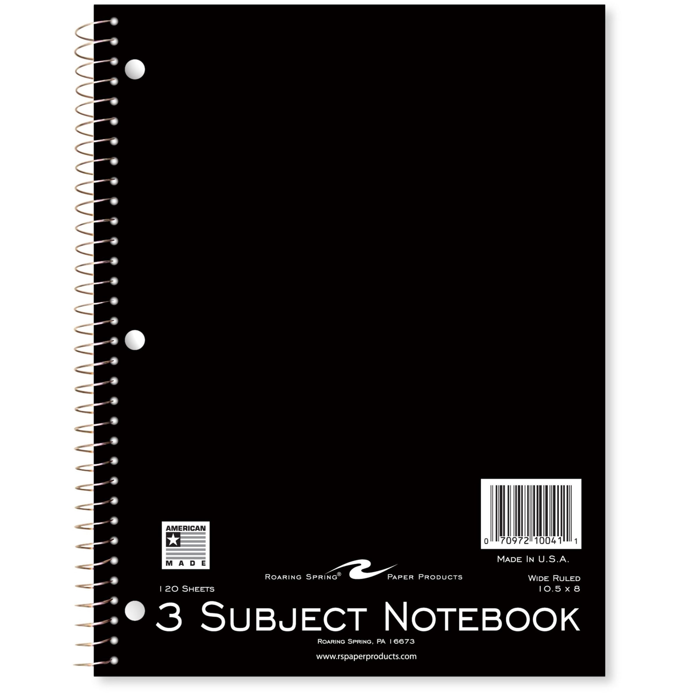 Roaring Spring Wide Ruled Three Subject Spiral Notebook - 120 Sheets - 240 Pages - Printed - Spiral Bound - Both Side Ruling Surface Red Margin - 3 Hole(s) - 15 Lb Basis Weight - 56 G/m²