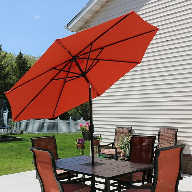 Sunnydaze Solar Outdoor Patio Umbrella With Led Lights Tilt Crank Aluminum 9 Foot Burnt Orange Walmart Com Walmart Com