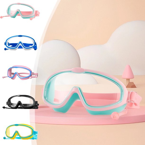 Gafas de natación infantiles Cuerpo grande impermeable antiempaña | Ajuste Cómodo de Silicona | Correa ajustable | Lente de plástico multicolor | Gafas de natación de 14x6 cm para piscina, playa