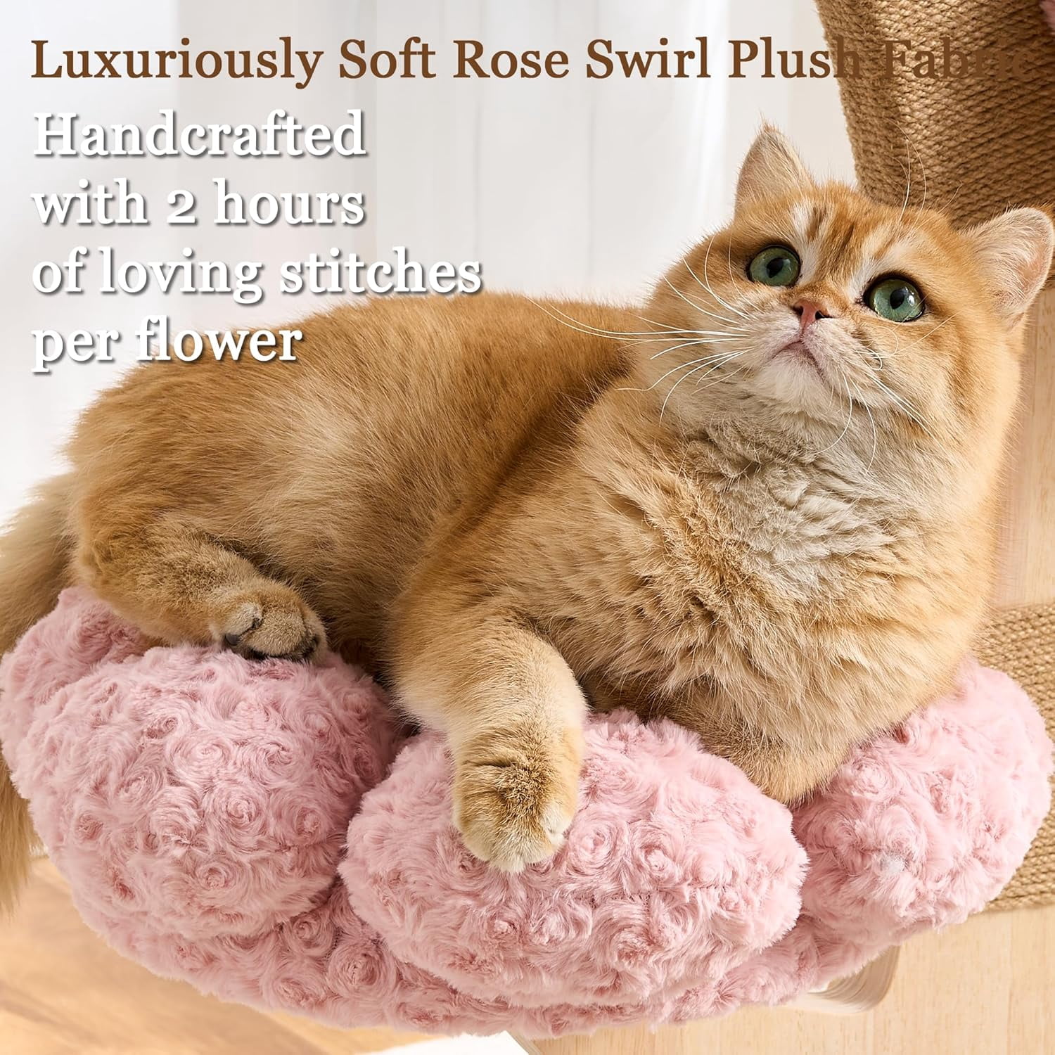 Modern Cat Tree Tower for Indoor Cats Large Adult, 37 inch Flower Cat Tree with Scratching Post, Luxury Aesthetic Cat Tree with Cloud-Soft Flower Perches and Physical Mouse-Sound Hanging Toy