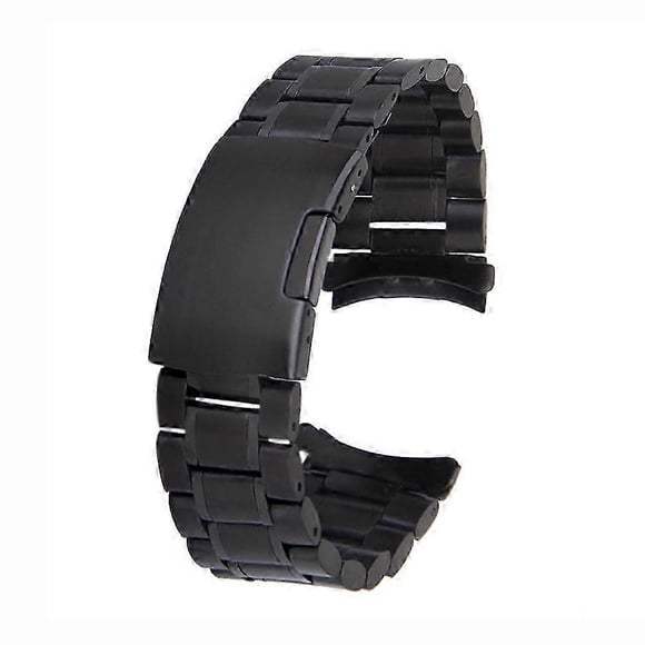 22mm Stainless Steel Solid Links Bracelet Watch Band Strap Curved End with 4pcs Watch Spring Bars (Black)