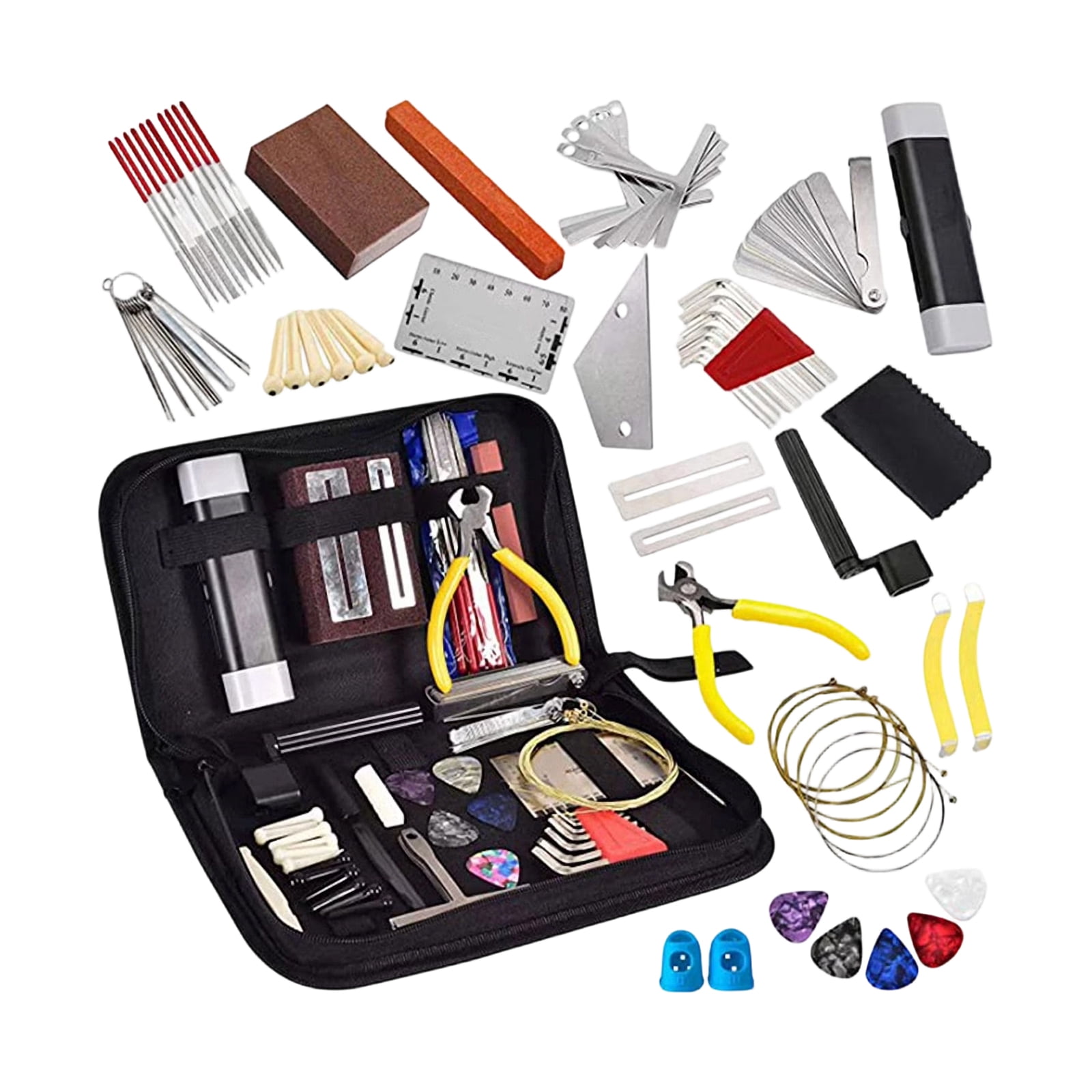 77 Pcs Guitar Repair Tool Kit for Acoustic and Electric Guitar Maintenance Luthier Setup Measuring Tools with Action Ruler Files and Carrying Case