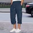thumbnail image 2 of Huowey Men'S Pants Casual Cargo Calf Length Comfortable Wide Leg Joggers With Pocket Loose Fit Elastic Waist Drawstring Hiking Athletic Sport Trousers Streewear,Navy,L, 2 of 5