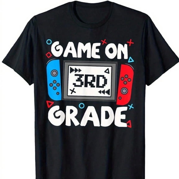 Boys' Gamer Tee-'GAME ON 3RD GRADE' T-Shirt, T-Shirt for Kids Youth, 180gsm, 100% Cotton