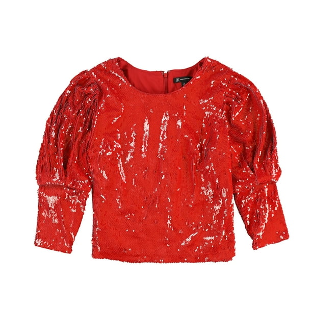 I-N-C Womens Sequin Pullover Blouse darkred XS
