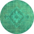 thumbnail image 1 of Ahgly Company Machine Washable Indoor Round Abstract Turquoise Blue Modern Area Rugs, 7' Round, 1 of 4