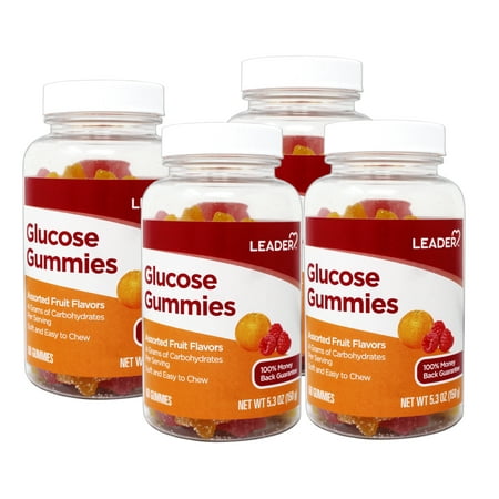 4 Pack - LEADER Glucose Gummies, Energy and Blood Sugar Support, Assorted Fruit, 60 Count