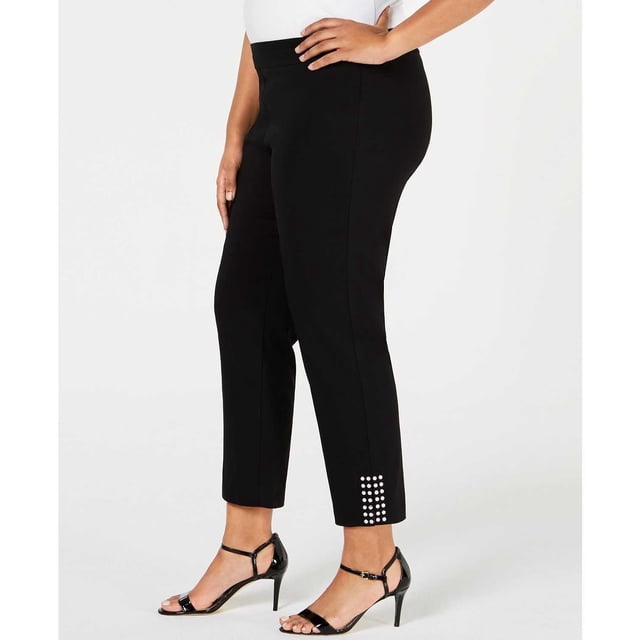 JM Collection Plus Size Pull-On Stud-Accented Ankle Pants