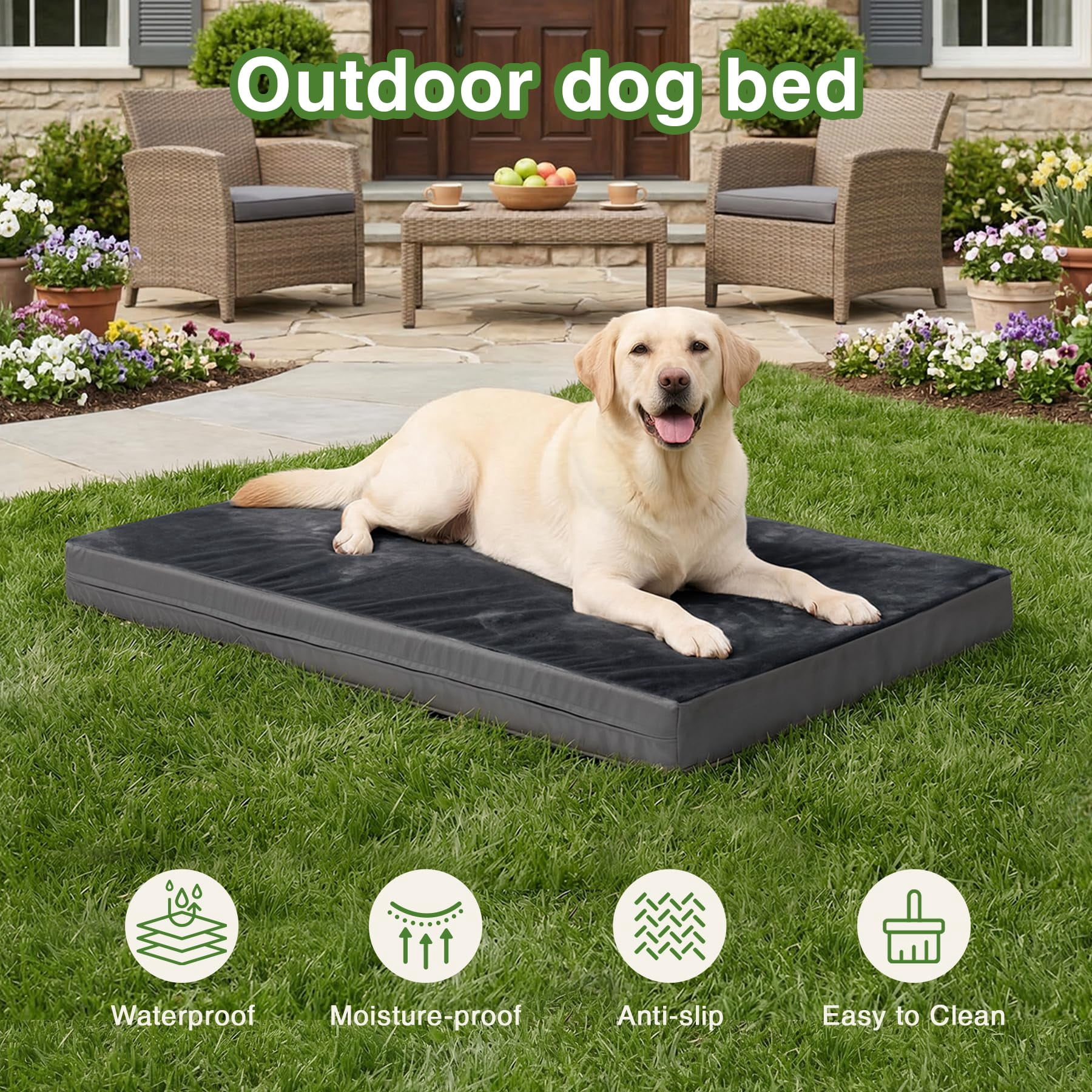 Waterproof Xl Dog Beds Large Sized  Outdoor Washable Crate Pad 42 Inch Extra Foam Pet Bed With Removable Cover Reversible Xlarge Anti-slip Kennel 41"x27" Dark Gray