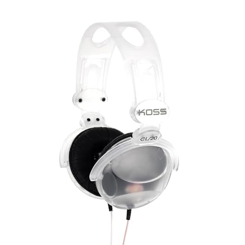 Koss CL/20 Auriculares supraaurales transparentes, aspecto retro, conector de 3,5 mm, diadema ajustable, almohadillas de polipiel