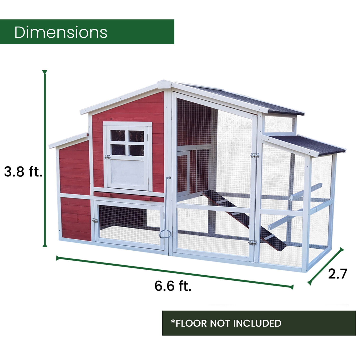 Hanover Outdoor Elevated Red Wood Chicken Coop with Ramp, Wire Mesh Run