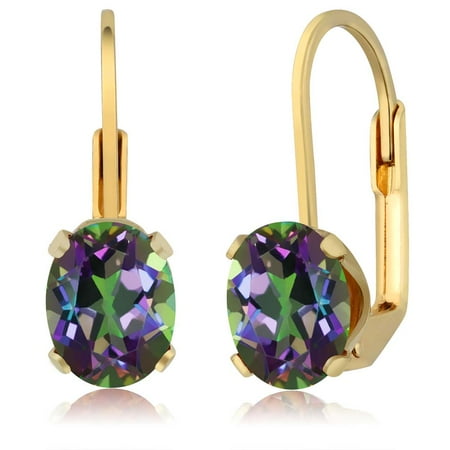 - 3.20 Ct Oval Shape Green Mystic Topaz Yellow Gold Plated Brass Dangle Earrings