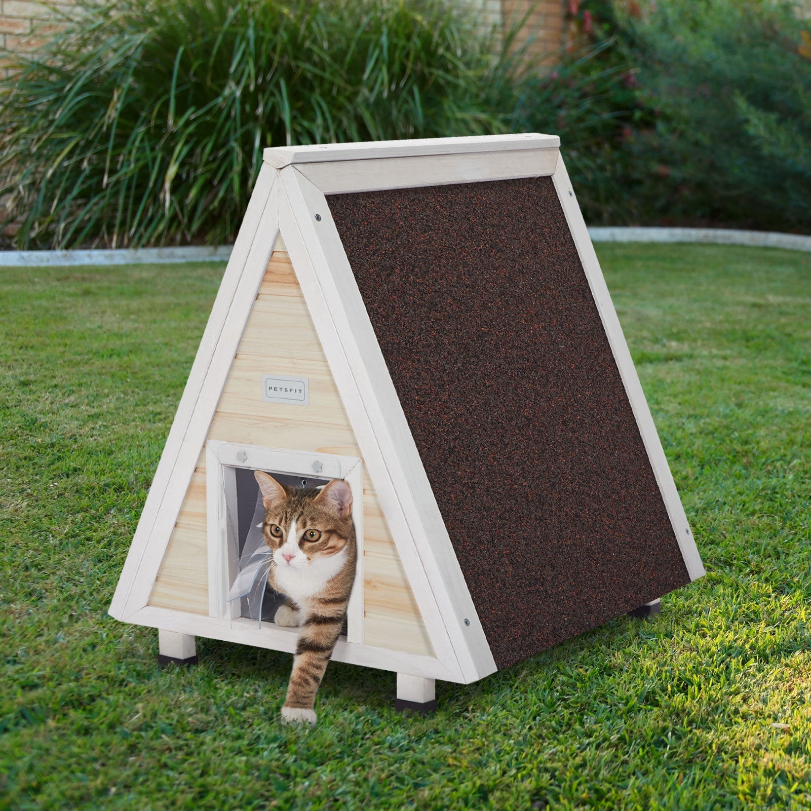 Petsfit Outdoor Cat House ,Outdoor Indoor Pet House with Escape Door for Rabbits,Ferret,Guinea Pig,Dogs and Other Small Animals，Solid Wood