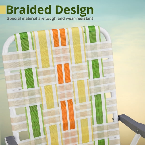 Alvantor 2 Pack Folding Beach Chair with Webbed Seat Steel Frame Armrests Yellow Green