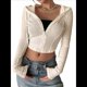 thumbnail image 2 of Chaqueta Corta Ligera con Capucha, Cremallera y Cordón de Larga para Mujer Caqui M, 2 of 9