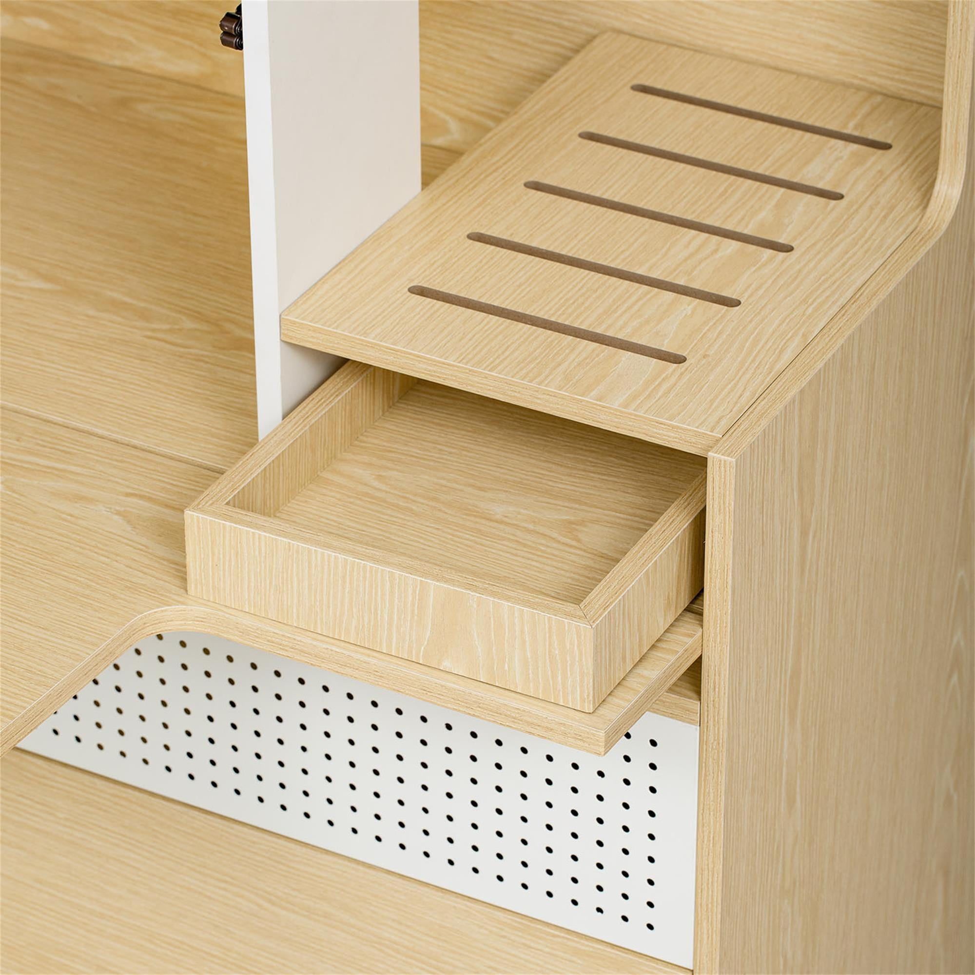 Pefilos 31" Double Cat Litter Box Enclosure, Litter Box Furniture Hidden with Flip-down Door, Indoor Cat House, Beige