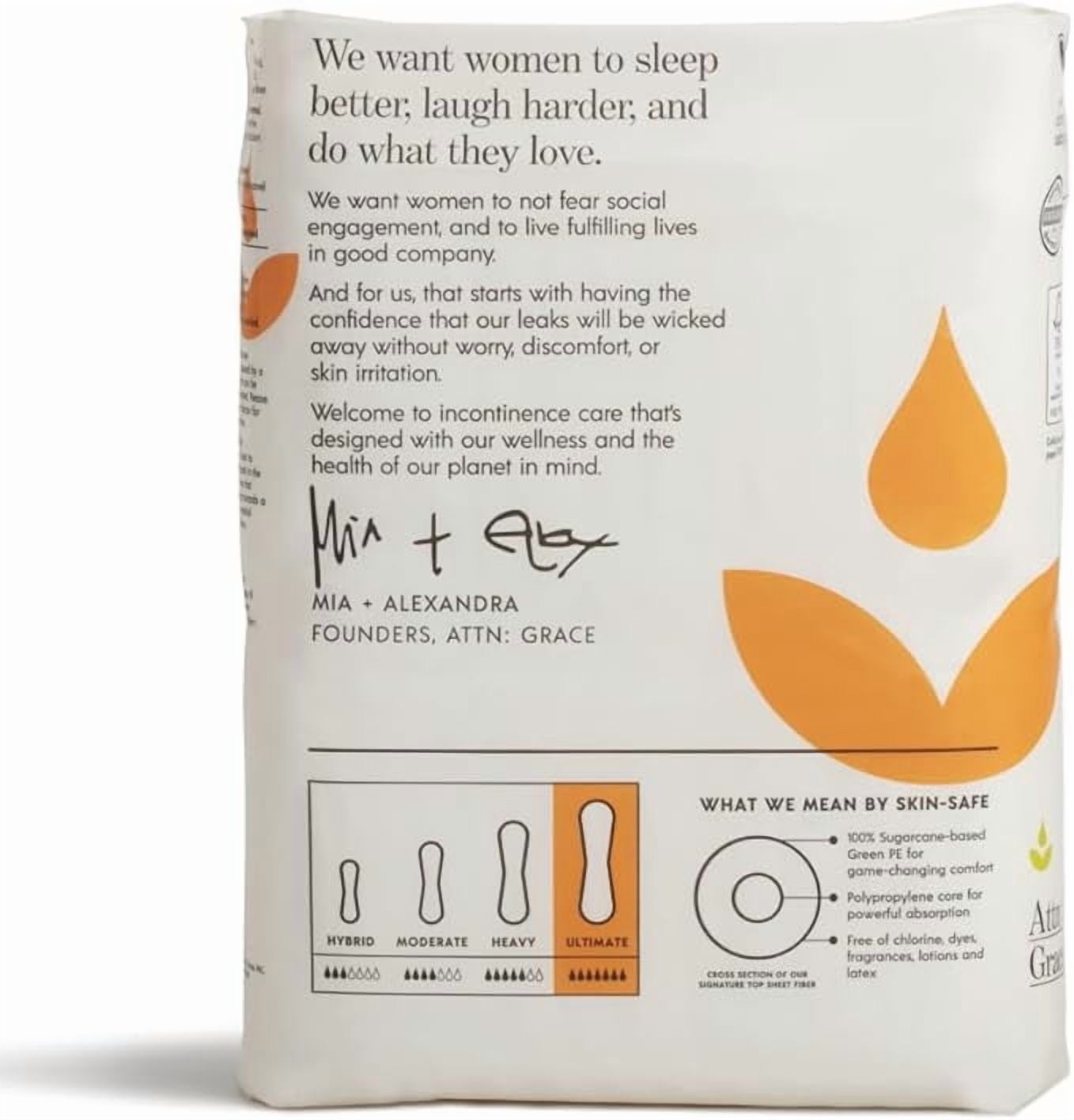 Attn: Grace Ultimate Incontinence Pads for Women (28-Pack) - Discreet High Absorbency Sensitive Skin Protection | Heavy Bladder Leaks or Postpartum | 100% Breathable & Plant-Based