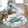 thumbnail image 4 of 3ft Round Rug, Coastal Turtle Non-Skid Rubber Backing Large Area Rugs - Living Room Bedroom Home Office, Summer Beach Nautical Coral Starfish Indoor Floor Mat Carpets Washable Rug, 4 of 9