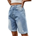 thumbnail image 6 of Women'S High Waist Long Jean Shorts for Women Ripped Distressed Jeans Short Light Blue S, 6 of 9