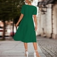 thumbnail image 4 of Robes d'Été pour Femmes Manches Courtes Bouffantes Robe Midi Quotidienne Unie devant Torsadé Col en V Décontractée Coupe Ample Plissée, 4 of 7