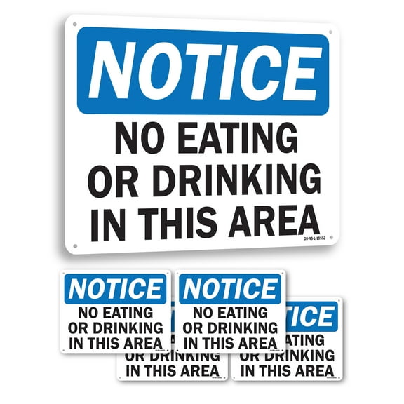 No Eating or Drinking in this Area OSHA Notice Rigid Plastic Sign 18 Inch x 12 Inch - 5 Pack