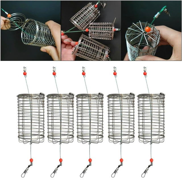 5x Cage de Pêche en Acier Inoxydable Panier de Pêche Support L