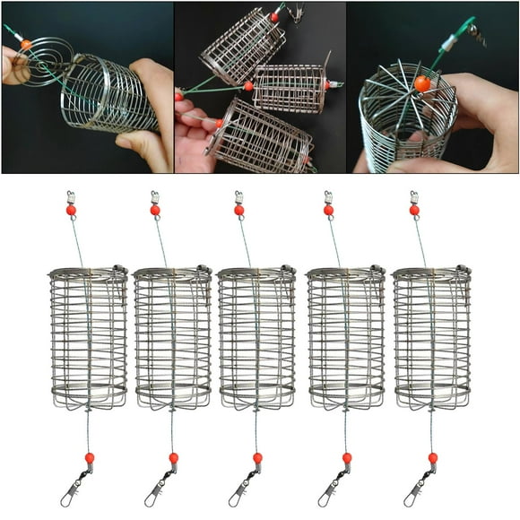 5x Cage de Pêche en Acier Inoxydable Panier de Pêche Support L