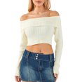 thumbnail image 2 of Rdhnmea Women's Long Sleeve Y2k Crop Tops Off Shoulder Slim Fit Casual Knit Going Out Shirts Tee Clothing Streetwear 2024, 2 of 9