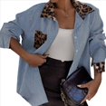 thumbnail image 3 of Blusas de Larga con Estampado de Leopardo A Rayas para Mujer, Camisas con Cuello Abotonado y Estampado de Guepardo. Azul XL, 3 of 9