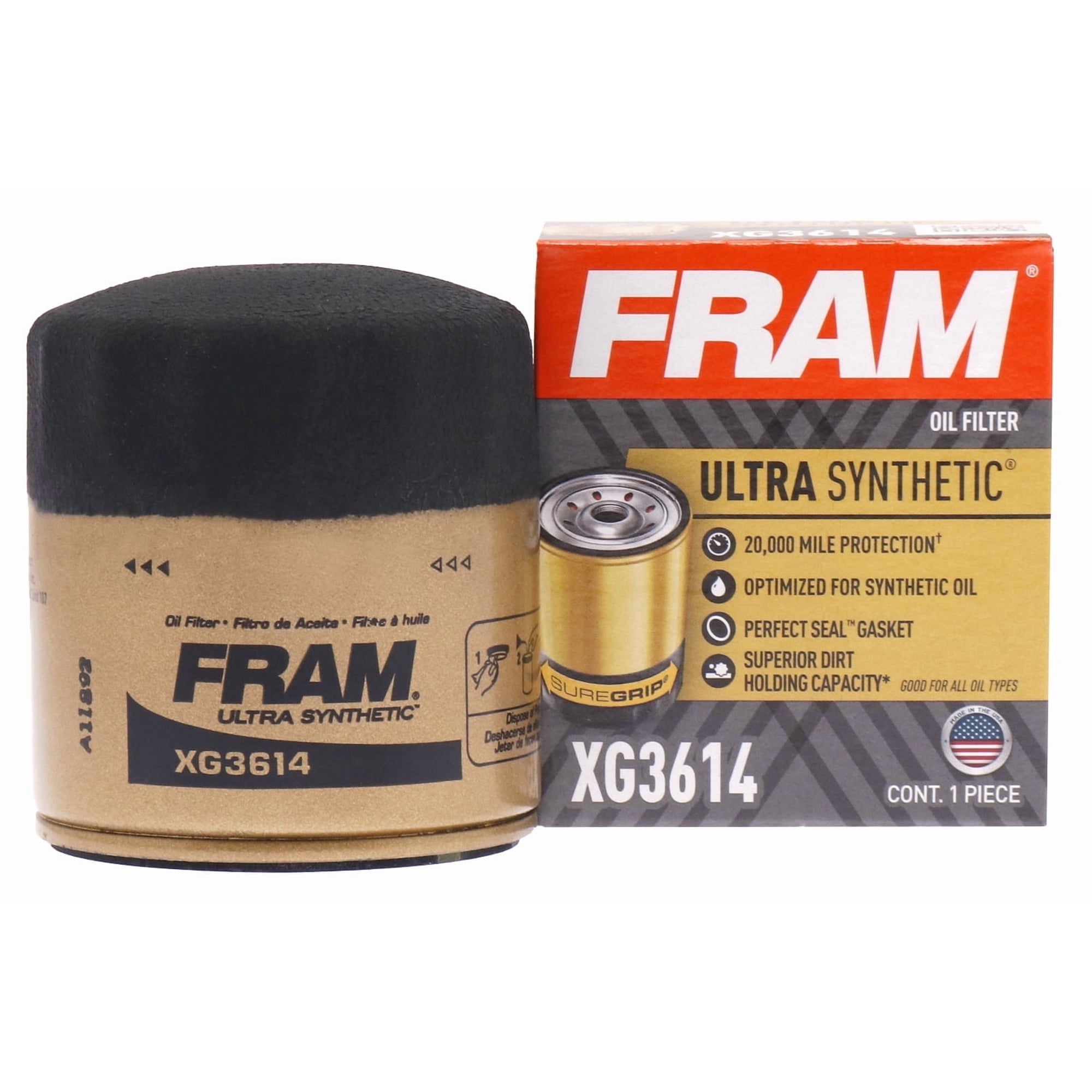 FRAM Ultra Synthetic Oil Filter XG3614 20K mile Replacement Filter for Select Vehicles
