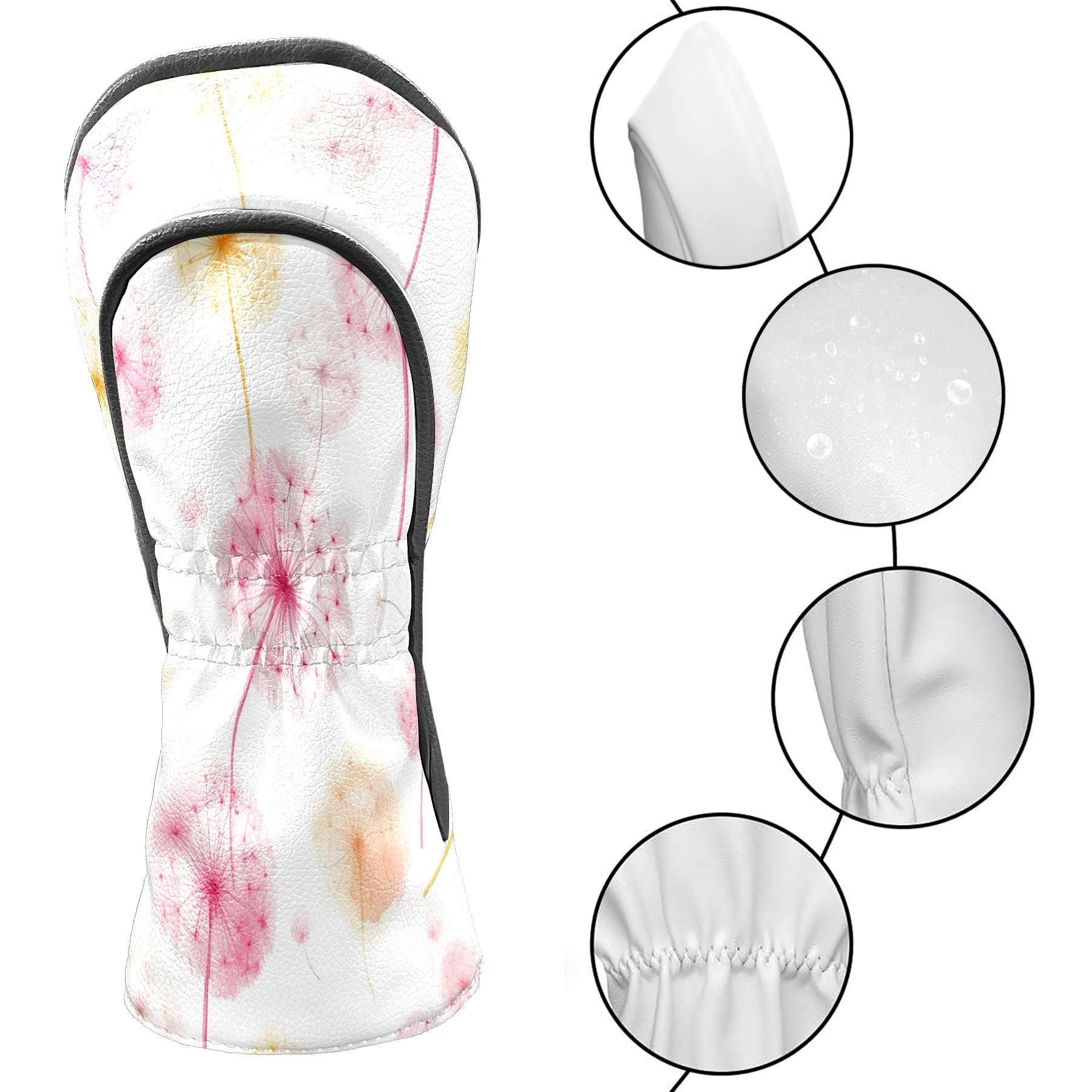 Golf Head Covers Light-colored Dandelions Design for Driver, Wood & Hybrid, Premium Waterproof PU Leather with Plush Lining, Delicate Floral Golf Gifts