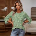 thumbnail image 6 of Womens Floral Print Tops Casual 3/4 Sleeve Tunic Shirts Loose Fit Crew Neck Blouses Lightweight Spring Summer Tops, 6 of 7