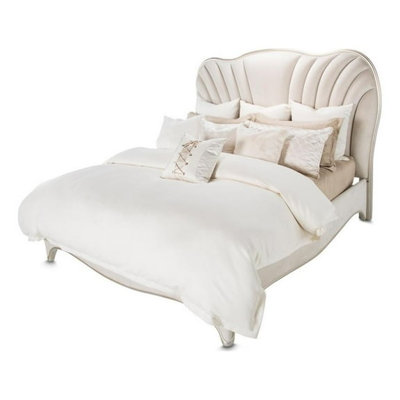 Michael Amini London Place Eastern King Velvet Panel Bed - Creamy Pearl
