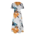 thumbnail image 4 of Ventes de Liquidation Aujourd'hui Offres Iumwxz Robes à Manches Courtes et Col Rond pour Femmes Tunique Décontractée Ample Robe Longue Plissée Robe à Imprimé Floral Robes Décontractées pour Femmes Robes Douces et Confortables pour Festival, 4 of 5