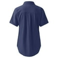 thumbnail image 4 of Rggeeun Women Tshirts Turndown Collar Solid Color Loose Short Sleeve Shirt Casual Soft Fabric Quality Modern Fit,Navy,S, 4 of 5