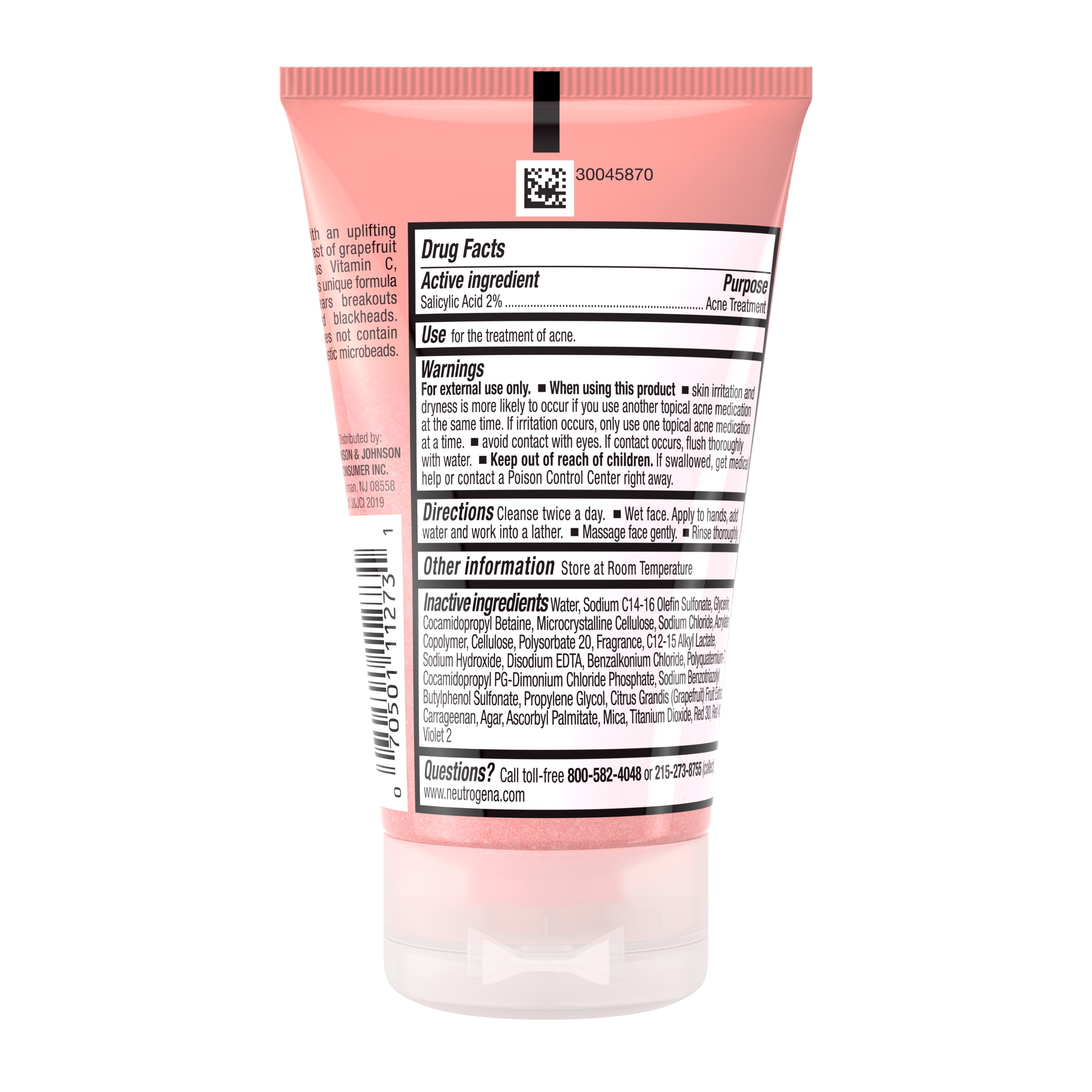 Neutrogena Oil Free Pink Grapefruit Acne Face Wash with Vitamin C, Salicylic Acid Acne Treatment Foaming Vitamin C Facial Scrub 2 oz (Pack of 3)