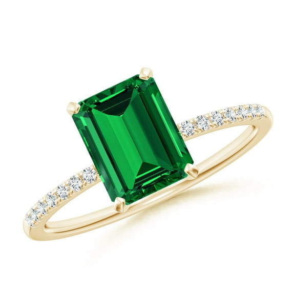 ANGARA Lab Grown 1.5 Ct Peg Head Emerald-Cut Emerald Classic Engagement Ring for Women in 14K Yellow Gold (Size-8x6mm) | May Birthstone, Anniversary, Jewelry Gift for Women | Lab-Grown Emerald Ring