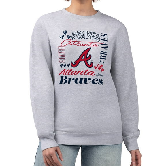 Women's G-III 4Her by Carl Banks Heather Gray Atlanta Braves Collage Team Graphic Fleece Pullover Hoodie
