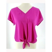 INC $59 Womens New Pink Tie Front V Neck Short Sleeve Casual Top PS Petites B+B
