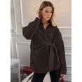 thumbnail image 4 of Women'S Long Sleeve Button Down Shirts Tie Waist Casual Loose Blouses Tops Brown S, 4 of 7