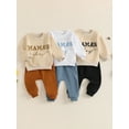 thumbnail image 4 of Elippeo Boys Autumn 2PCS Outfit Sets Long Sleeve O Neck Letter Embroidery Tops Drawstring Pants Sets 6 12 18 24 Months 3 Years, 4 of 10