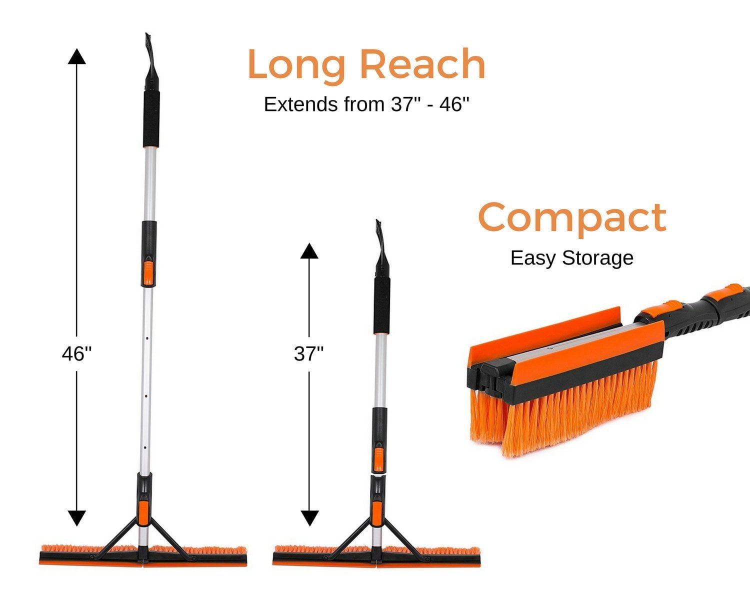 BirdRock Home Snow Moover 46" Extendable Snow Brush with Squeegee & Ice Scraper | Foam Grip | T-Shape Auto Snow Brush | Auto Ice Scraper | Car Truck SUV