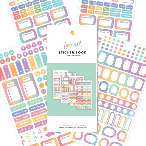 Blue Sky Livewell Sticker Book, 950  Stickers, Planner with Journal Accessories, Motivational, Functional, and Decorative Stickers for Goal Setting with Organization