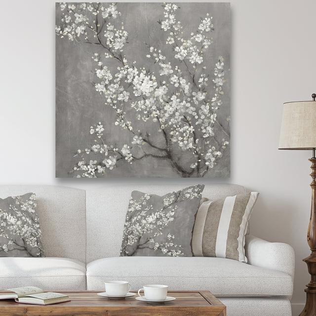 Designart - White Cherry Blossoms II - Traditional Canvas Artwork