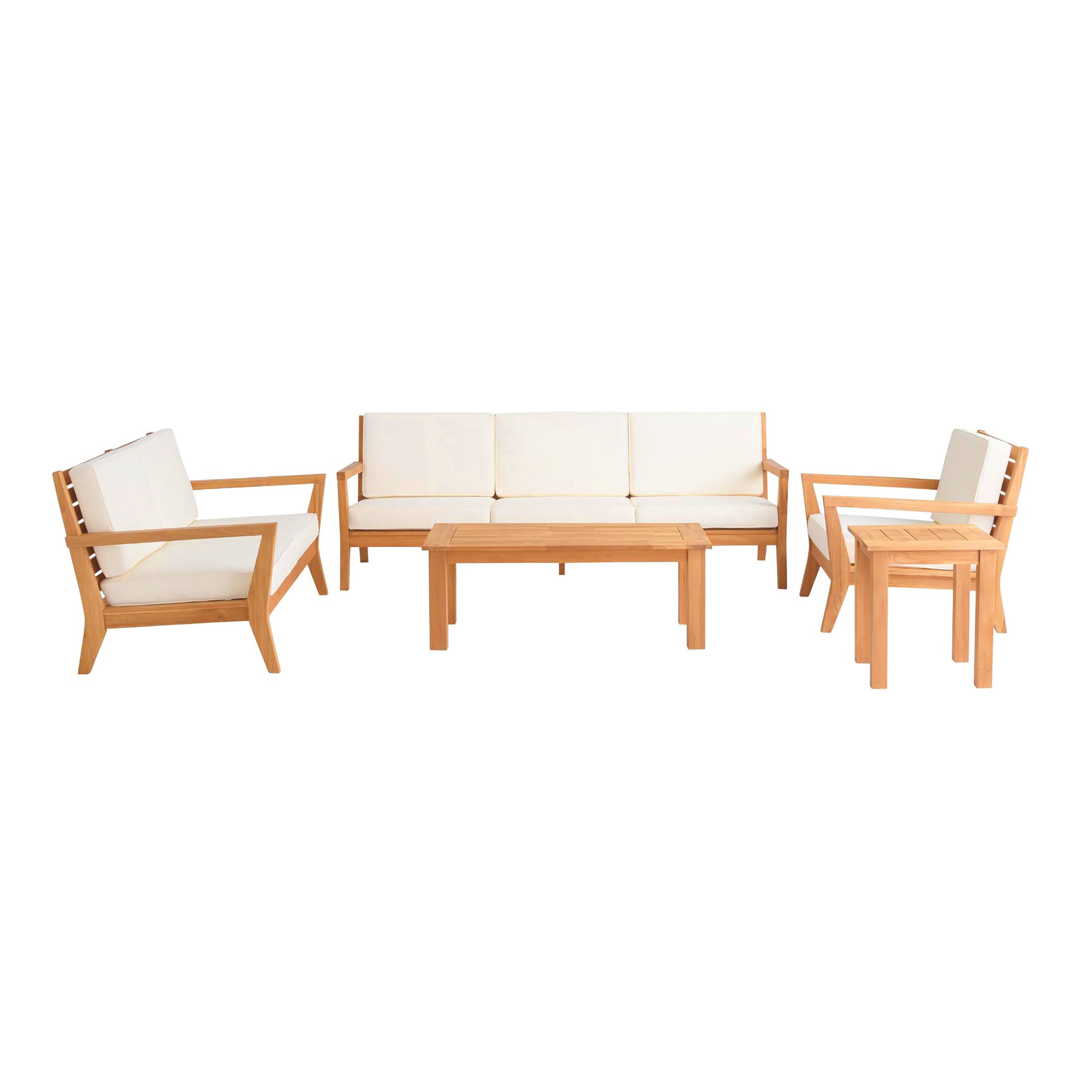 Linon Cormeer 5-Piece Outdoor Patio Furniture Set, Natural/Antique White