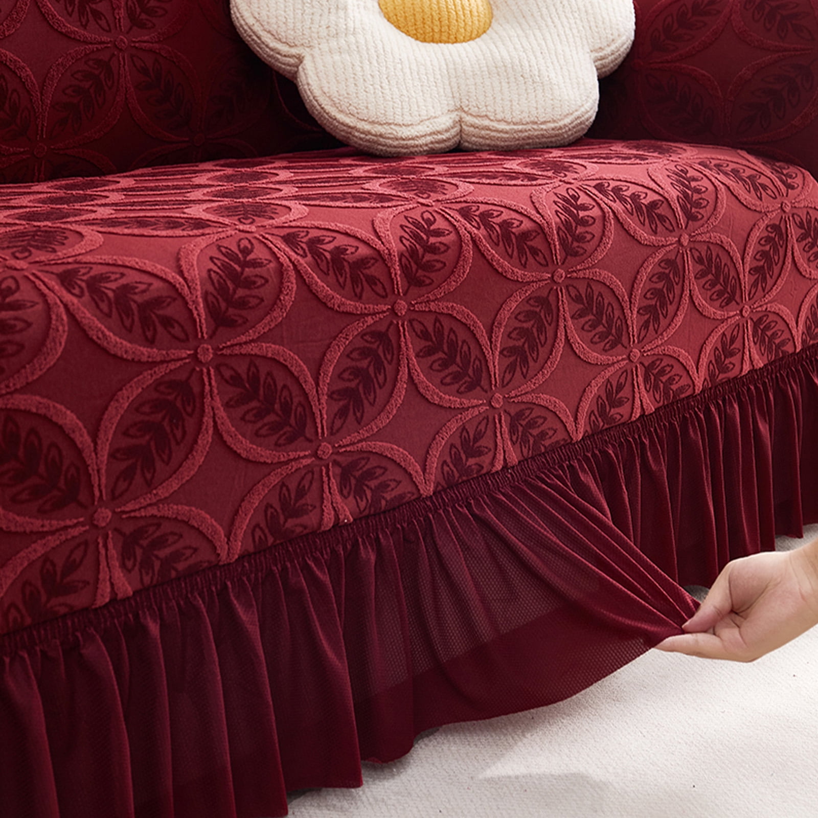 ANMINY Stretch Sofa Slipcover Cushion Couch Cover with Skirt Pet Friendly Durable Washable Stretchable 3-Seater 4-Seater (92"-118")