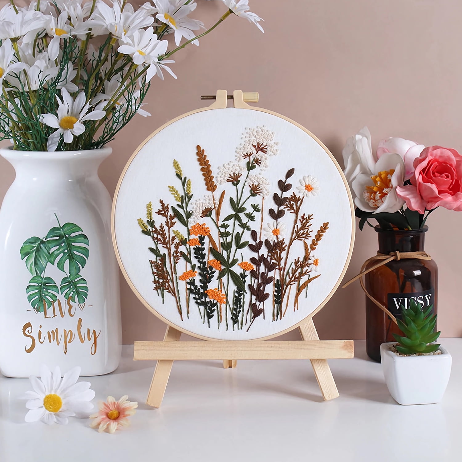 RidaaFri 3 Sets Floral Embroidery Kit Beginners, DIY Adults Craft Set, Step-by-Step Guide Video