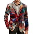 thumbnail image 5 of Nokdvo Carnival Jackets for Men Corduroy Two Button Jacket Carnival Mask Graphic Notched Lapel Suit Jacket with Pockets Holiday Party Loose-Fit Carnival Casual Outfits,Wine 2XL, 5 of 6
