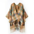 thumbnail image 2 of Xfvqtps Womens Shawl Wrap Plaid Printed Open Front Tassel Bohemia Vintage Mixed Colors Warm Fall Winter Cardigan Khaki, 2 of 7